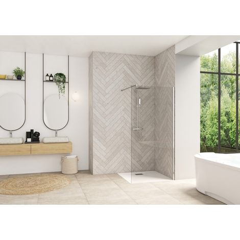 Kinedo – Paroi de douche 70cm x 198.3cm – Verre transparent 6mm – Profilé chromé – Traitement anticalcaire – Barre de renfort inox