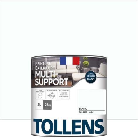 Tollens – Peinture extérieure multisupport ultra résistante – Satin blanc 2L – Séchage rapide 4h – Couvre 28m² – Résistante aux intempéries et U.V.