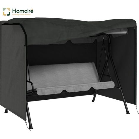 HOMAIRE Abdeckung pour Hollywoodschaukel 3 places en tissu Oxford 600D, résistante à l'eau, à l'UV et à l'hiver, 205x124x164cm, noir-gris