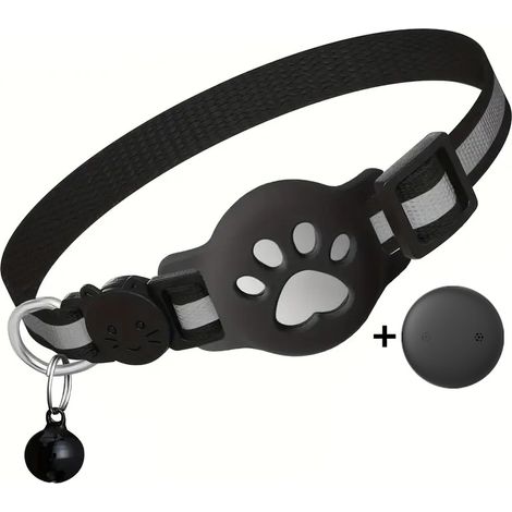 GPS collar for cats, real-time locator with reflective collar and bell, waterproof pet tracker (iOS compatible only) — Black B (1/5)