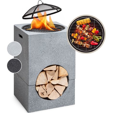 Blumfeldt Feuerschale, Tragbare Feuerstelle Outdoor, Feuerschalen für den Garten, Terrasse & Camping, Feuerschale mit Grillrost & Holzlagerfach, Sichere Stahlschale, Feuerstelle 50 x 75 x 50 cm