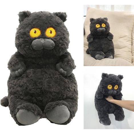 Peluche Chat Mignonne, Douce et Hypoallergénique, au regard fixe, courte et moelleuse, idéale comme oreiller de sommeil pour la maison (Noir) (1/5)