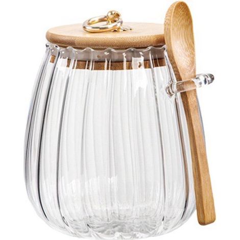 2 récipients en verre avec couvercles et cuillères en bambou, bocaux de conservation hermétiques de 700 ml avec poignées en métal, pour le thé, le café, le sucre, les bonbons et les biscuits. (1/4)