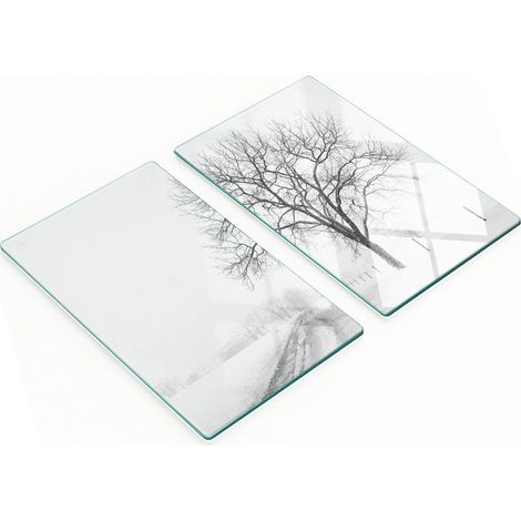 Juego de dos tablas de cocina decorativas de cristal con dise帽o de 谩rbol de invierno, 2x30x52 cm.