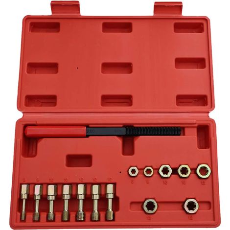 Kit de réparation de filetage 15 pièces avec matrices de tarauds et lime à filetage double extrémité pour restaurer les filetages endommagés sur les boulons (1/5)