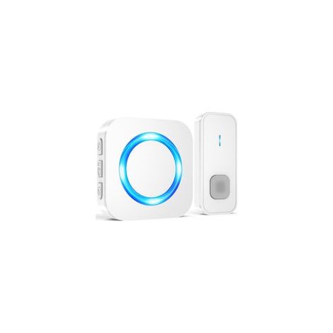 Sonnette sans Fil Exterieur Étanche, Longue Portée 300M de Carillon Electronique Kit avec Pile, 55 Mélodies au 5 Niveaux Volumes pour Maison, Indicateur LED Bleu, Blanc