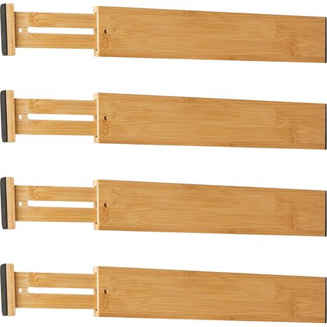 Lot de 4 séparateurs de tiroir réglables en bambou pour vêtements, cuisine, commode, chambre, salle de bain et bureau, 43 à 56 cm, naturel (1/5)