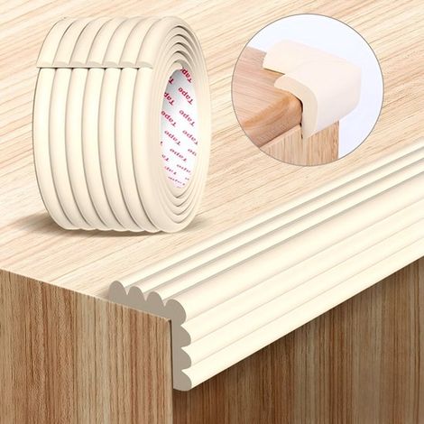 Protector de esquinas autoadhesivo y removible para mesa, tira de seguridad infantil, en forma de W, color blanco roto. (1/5)