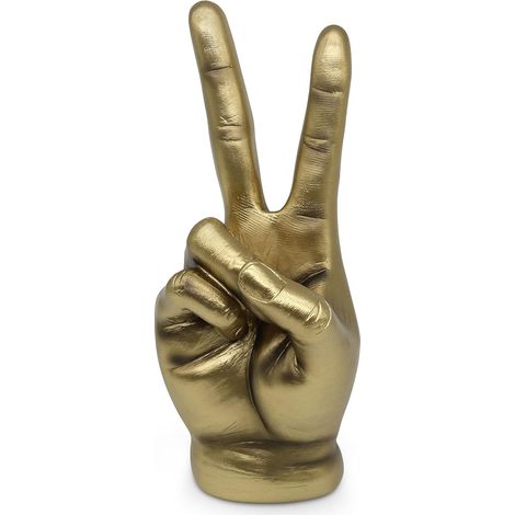 Symbole de victoire doré pour la décoration - Sculpture dorée moderne - Main dorée en résine de marbre de 20 cm pour bureau et salon (1/5)