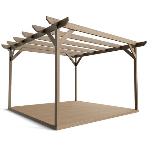 Timber Pergola and Decking Complete DIY Kit, Chamfered design (2.4m x 2.4m, Rustic brown finish) (1/4)