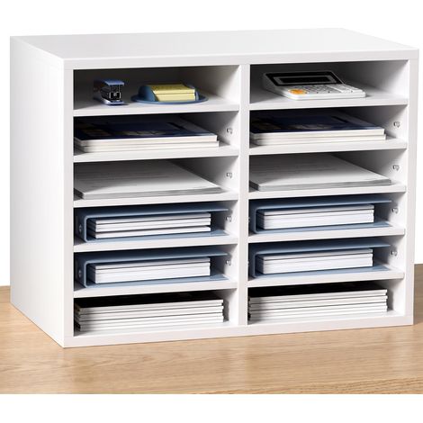 Briefablage Schreibtisch-Organizer 520 x 305 x 410 mm, 2,3–5,6 cm Einstellbar A4 Stapelbar, Papierablage, Aufbewahrung Schreibtisch Ablagesystem Organisation, Ablage (Weiß, 2 x 6 Fächer) (1/5)