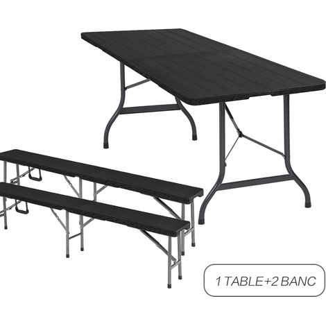 Set Tavoli da campeggio e 2 Panche - Tavolo da Giardino Rettangolare per 8 Persone - Set Tavolo e Panche da Esterno per Terrazza e Balcone - Nero (1/5)