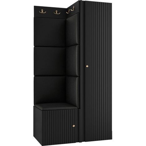 Meuble d'entrée Hartford 390, Faux cuir Soft 011, 186x82x46cm, MDF, Stratifié, Faux cuir, Murale, À poser