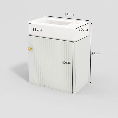 Lavabo suspendu 46 cm avec meuble sous vasque, petit meuble de toilette pour WC invité, rangement salle de bain