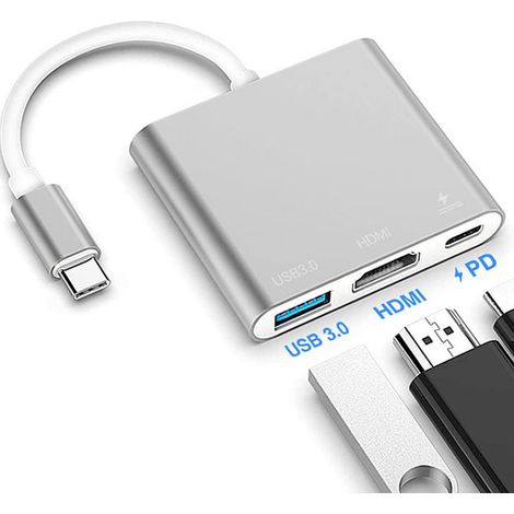 Adaptateur Usb-C Vers Hdmi Et Usb 3 0 - Compatible Usb 3 1 Et Thunderbolt 3 - Pour Ordinateur Portable Avec Port Usb-C - 1 Pièce (1/5)