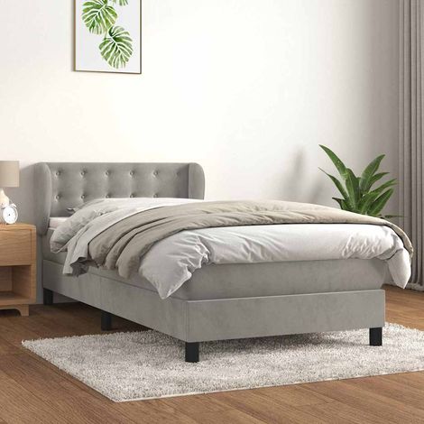 Cama box spring con colchón terciopelo gris claro 80x200 cm (1/5)