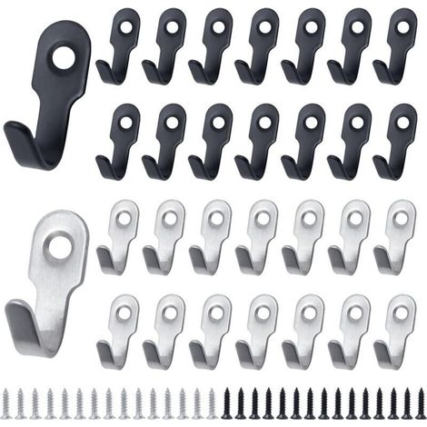 Set mit 30 schwarzen und silbernen Edelstahl-Wandhaken für Türen, Wände, Badezimmer und Küchen (27 x 12 mm), inklusive Schrauben