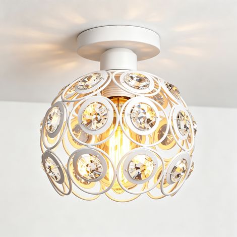 NORCKS Plafonnier Rétro En Cristal, Abat-Jour Métallique, Diamètre 20 cm X Hauteur 20 cm, Blanc, Style Moderne, Ampoule E27 (1/5)