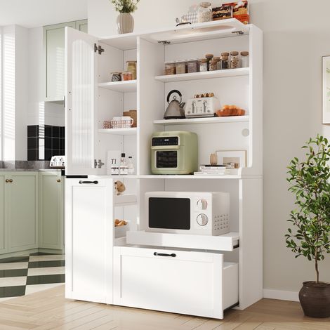 Étagère, en verre, blanc, pour cuisine et salle à manger, salon et cuisine, rangement ouvert, organisation maison, format pratique