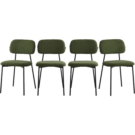 Homifab – Lot de 4 chaises en velours côtelé vert kaki – Structure métal renforcé – Assise rembourrée 26 kg/m3 – Hauteur d'assise 48 cm (1/5)