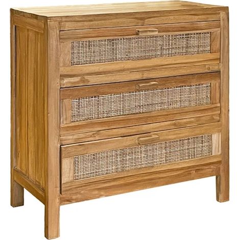 Commode H. 73 cm 3 tiroirs en teck et cannage rotin – CAMILO (1/5)