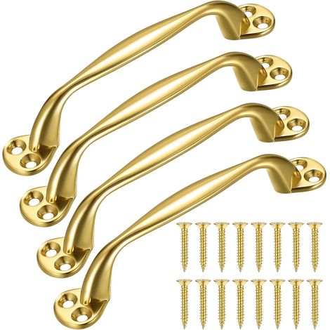 Lot de 4 poignées de porte coulissante, poignées de porte de grange rétro en forme d'arc pour portail de jardin, garage, abri de jardin, armoire, avec vis, 129 mm (doré) (1/5)