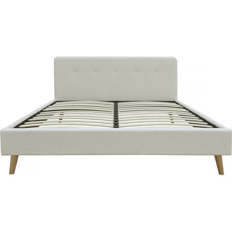 Habitat Et Jardin – Lit en tissu bouclette Nemo 140 x 190 cm – Tête de lit capitonnée – Sommier inclus – Structure en bois durable – Couleur crème (1/4)