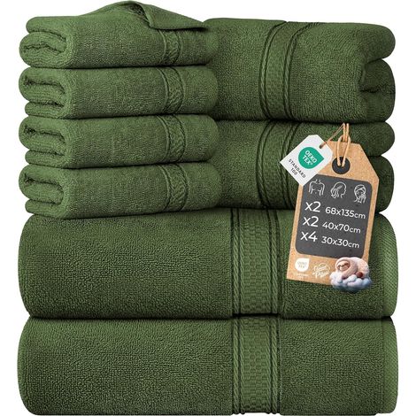 Lot de Serviettes 8 Pièces – 100% Coton – 2 Draps de Bain 68x135cm, 2 Serviettes 40x70cm & 4 Gants de Toilette 30x30cm – Doux, Très Absorbant & Durable (1/5)