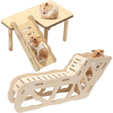 Wooden Hamster Platform with Climbing Ladder and Tunnel, Small Pet Platform Set, Golden Syrian Dwarf Russian Hamster, Chew Toy Cage Accessory (1/5)