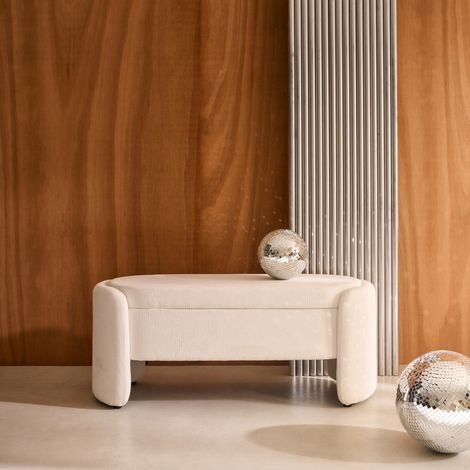 Banc coffre. bout de lit contemporain tissu blanc. L 110 x P 42 x H 45cm - Kalo