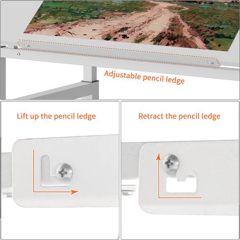 Table à dessin réglable bureau blanc plateau inclinable 4 pieds réglables