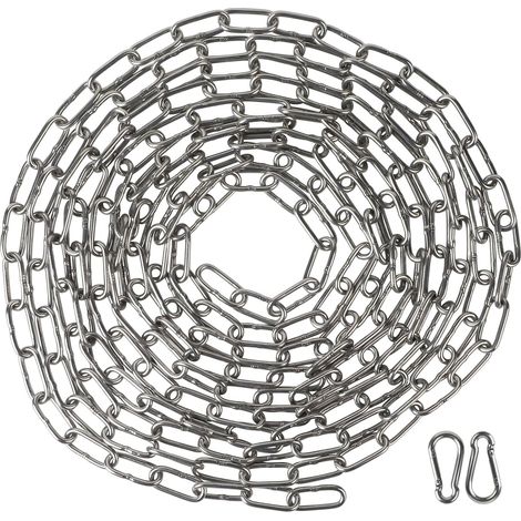 5 Mètre Chaîne en Acier Inoxydable 3mm Chainette avec 2 Mousquetons, Promenade, Chaîne de Chien Chaîne De Séchage Robuste Charge Chaîne D'ancrage Chaîne Balançoire, Maximale de 80KG