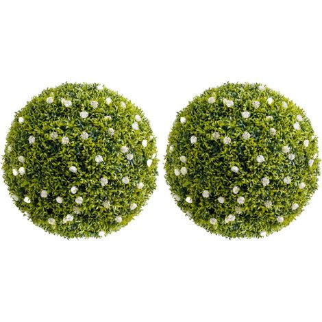 Boules topiaires artificielles réalistes – Plante synthétique avec fleurs rougeâtres – Décoration à suspendre pour intérieur/extérieurérieur, mariage, jardin, maison – 2pcs, diamètre 57cm, blanc (1/5)