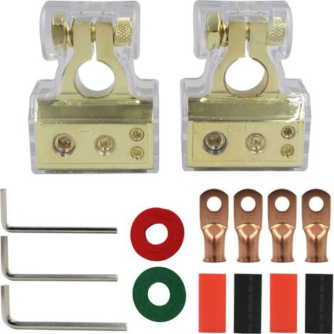 1 Paire Cosses de Batterie Voiture, Connecteurs Borne Batterie Kit, Terminaux Batterie Voiture Positif et Négatif avec Coque Transparente Durable et Étanche (1/5)