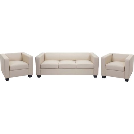 3-1-1 Couchgarnitur Lille, Kunstleder creme