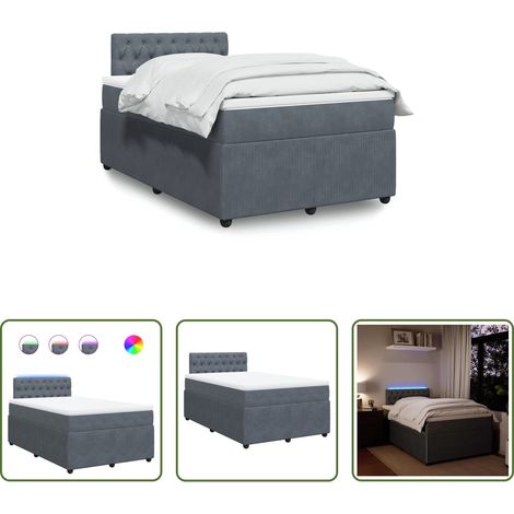 vidaXL Surmatelas - Sommier à lattes de lit et matelas Gris foncé 120x200cm Velours (1/5)