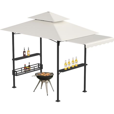 TolleTour Grillpavillon 238x148x250 cm mit Seitenmarkise Beige Metallrahmen 2 Ablagen