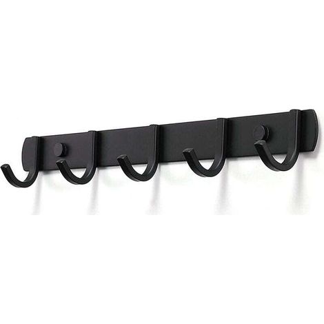 Porte-manteau mural design en acier inoxydable robuste pour chambre et bureau, noir (5 crochets) (1/4)