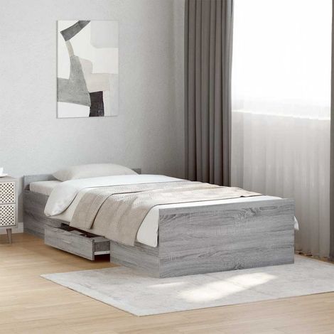 Cadre de lit avec tiroirs sans matelas sonoma gris 75x190 cm (1/5)