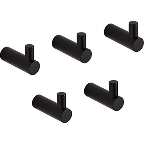 BVL Handtuchhaken Schwarz, 5 Stück Kleiderhaken Wand, Wandhaken 304 Edelstahl Garderobenhaken (1/5)