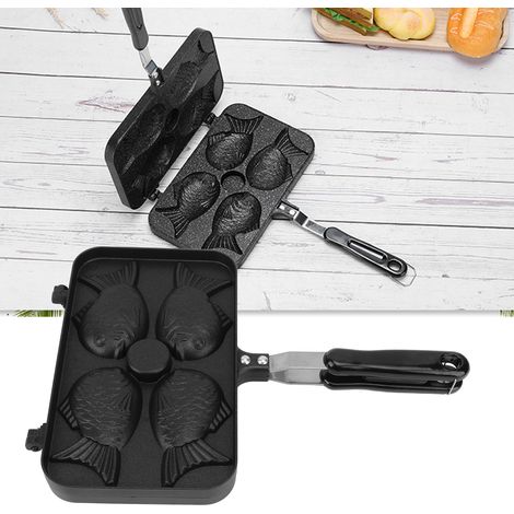 Doppelseitige, antihaftbeschichtete, waffelförmige Grillpfanne für Dorade, Aluminium-Pfannenform in Form von vier Fischen für Dorade (1/5)