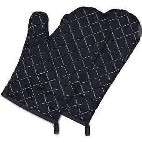Gants de cuisine, maniques résistantes à la chaleur, imperméables et antidérapantes, doublure en coton - 1 paire, noirs