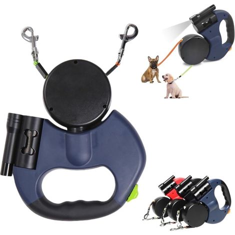 Bardusch - Laisse Double pour 2 Chiens, Laisse Double, Laisse Rétractable De 3 M Pet, À 360° en Enchevêtrement Câble De Sécurité Réfléchissant pour Promenades Nocturnes, Jogging Et Camping avec (Bleu) (1/5)