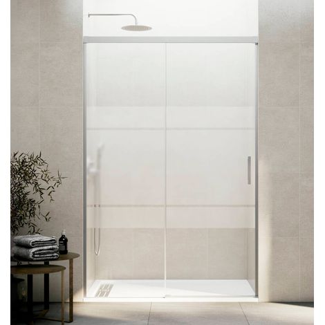 GME BASIC Mampara Frontal Ducha Corredera 1F+1C Nickel Vidrio Decorado - Medida: 130-135 cm - ref: FBNK135S