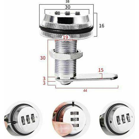 Lot de 2 PCS 3 Code à Chiffres Combinaison Serrure à Came Serrure Armoire 1930mm Serrure à Code pour Casier Garde-robe Classement de porte Cabinet Boites Aux Lettres Tiroir Placard(Argent) (1/3)