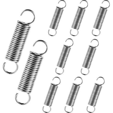 10 Pièces - Ressort de traction - Acier inoxydable - Double crochets pour fixation - Idéal trampoline poubelle tente - Argent - 75x17x2cm (1/5)