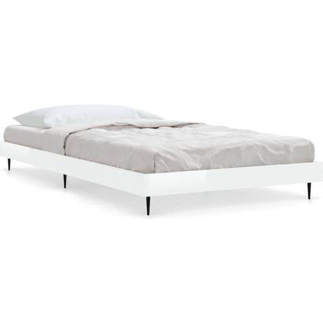 Cadre de lit blanc brillant 90x200 bois d'ingénierie (1/5)