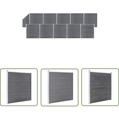 The Living Store Ensemble de clôture WPC 10 Carré + 1 Incliné 1830x186 cm Gris - Clôture Jardin - Clôture Résidentielle - Clôture WPC - Clôture Composite - Clôture Grise (1/5)