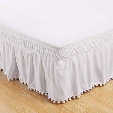 Bettrock, lichtundurchlässig, leicht verstellbarer elastischer Hotelbettrock mit anliegenden Rüschen (weiß, 137 cm x 190 cm) (1/5)