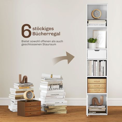 Étagère à 6 niveaux réglables sur 3 hauteurs, avec tiroir et porte d’armoire, présentoir modulable blanc (1/5)